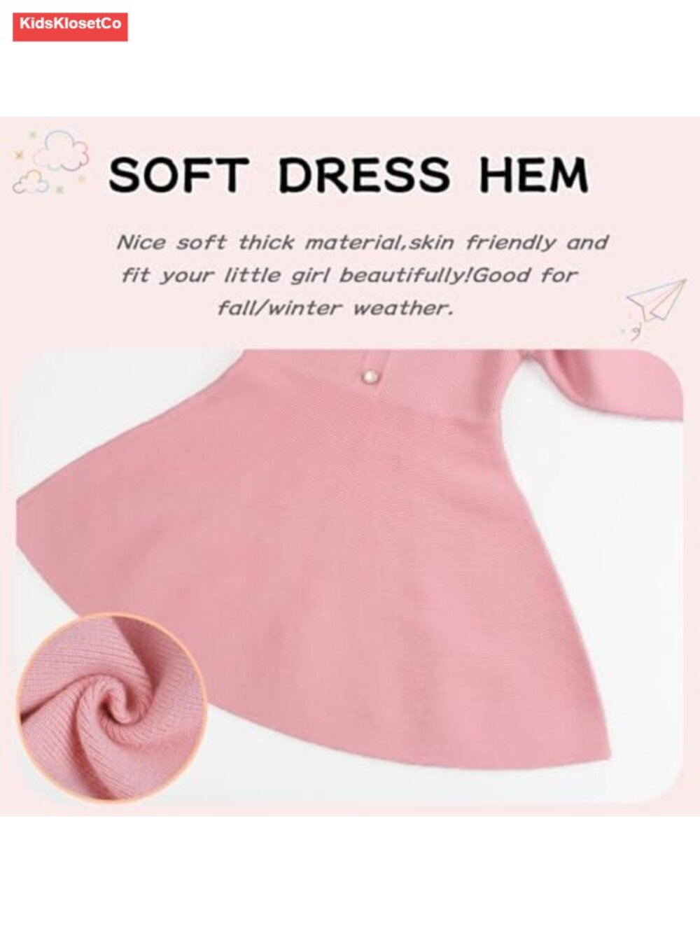 Ruffled Sweater Dress for Toddler Girls, Soft Warm Knit V-Neck, Fall Winter - Picture 4 of 6